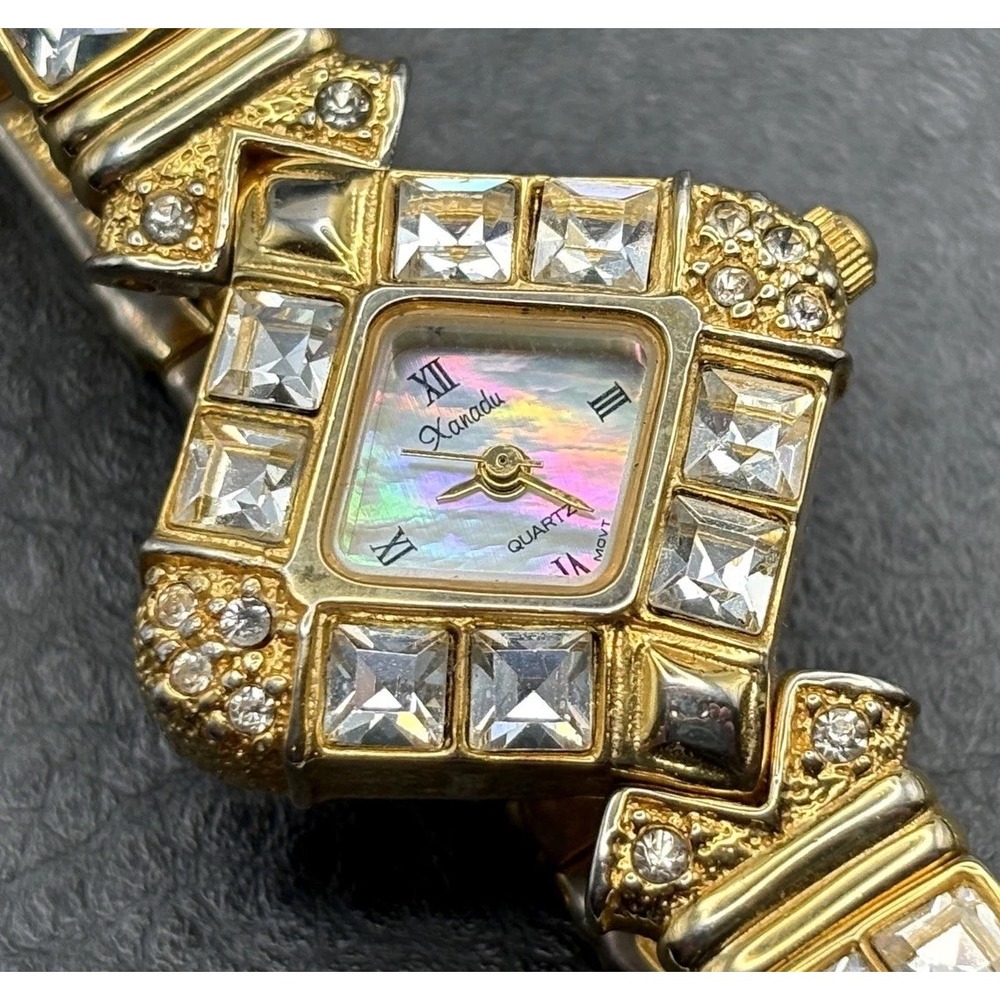 VTG Xanadu Crystal Rhinestone Mother Of Pearl Bling Quartz Watch NEEDS BATTERY